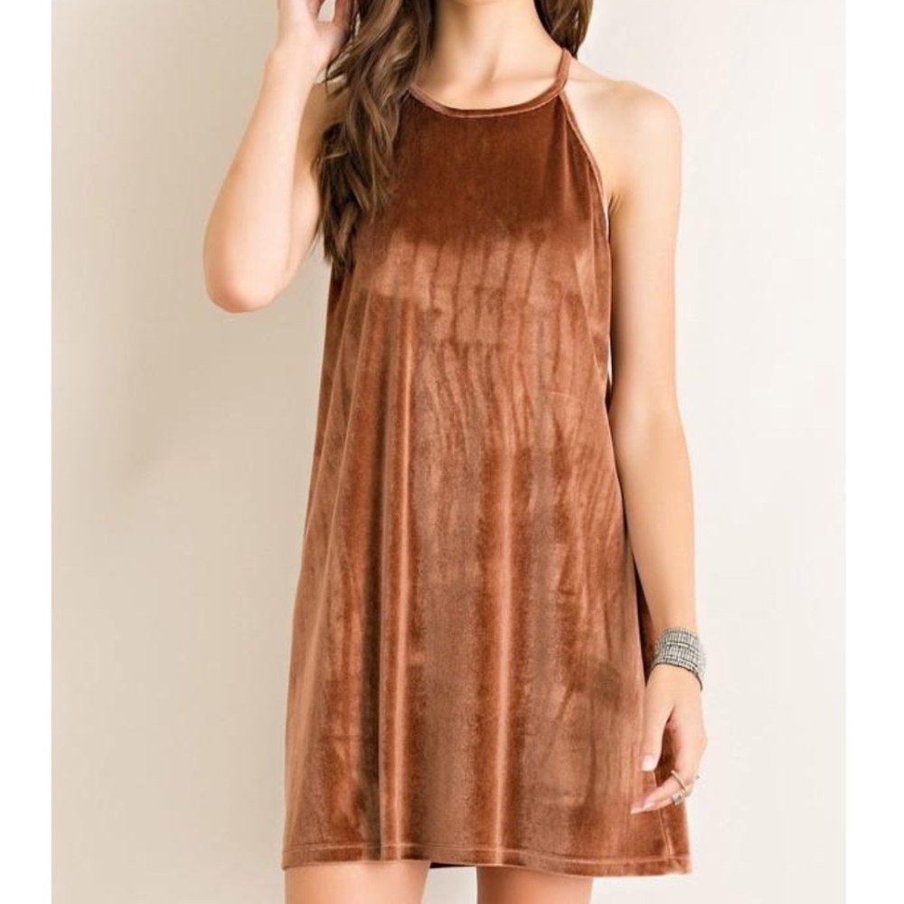 Bronze Velvet Shift Dress